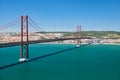 25 of April Bridge (Ponte 25 de Abril) Ã¢â¬â a suspension bridge over Tegus river. Lisbon. Portugal Royalty Free Stock Photo